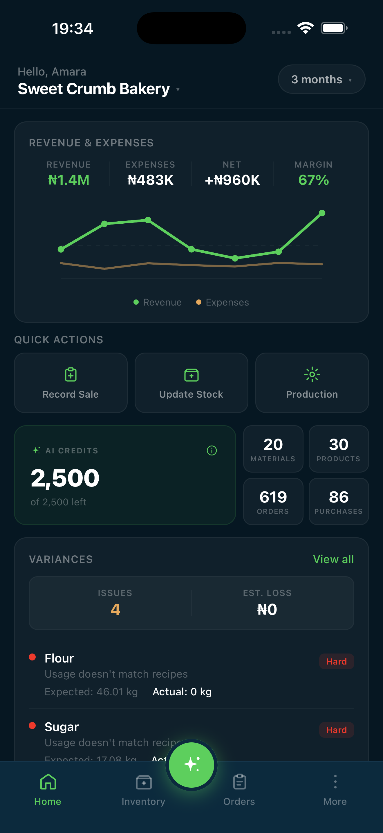 The Wayg dashboard on the mobile app