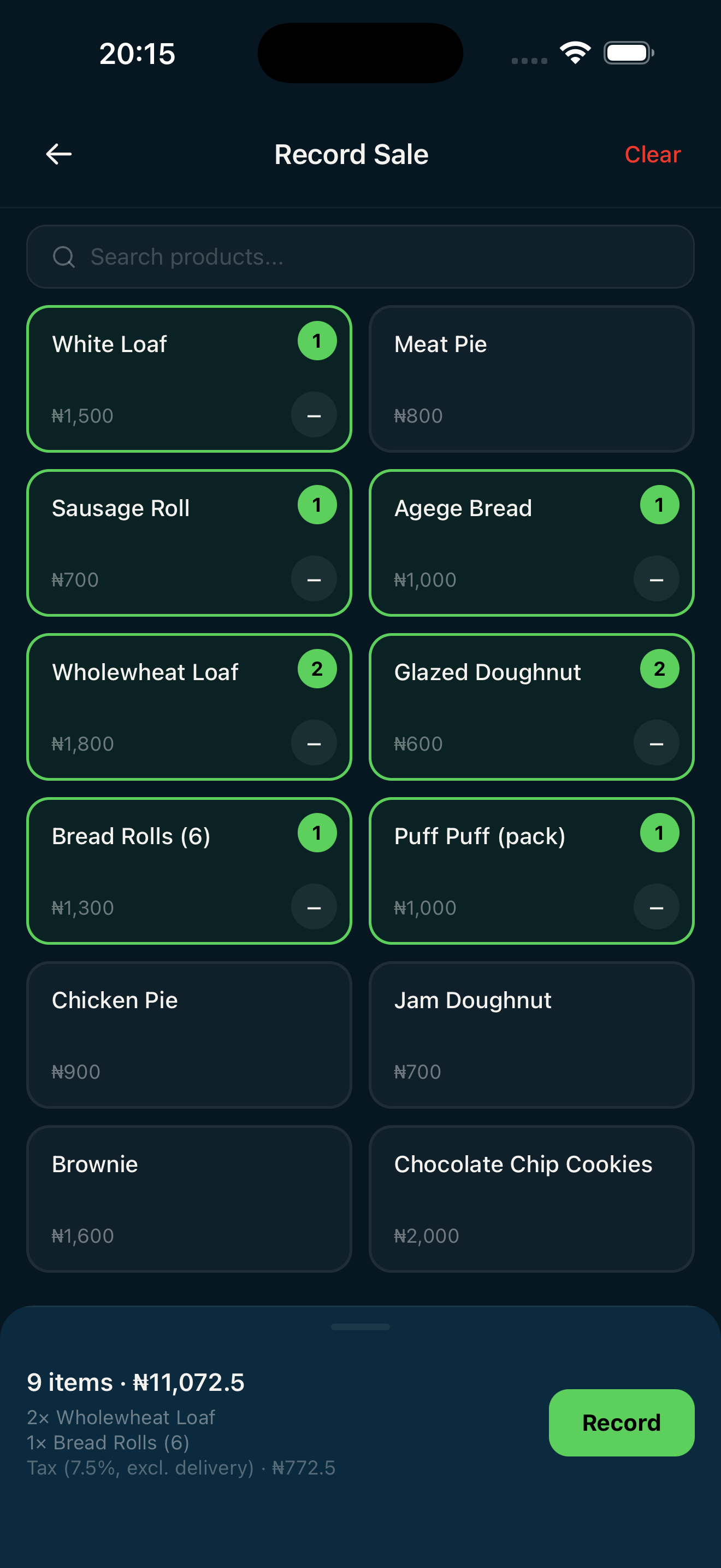 Record a sale on the Wayg mobile app